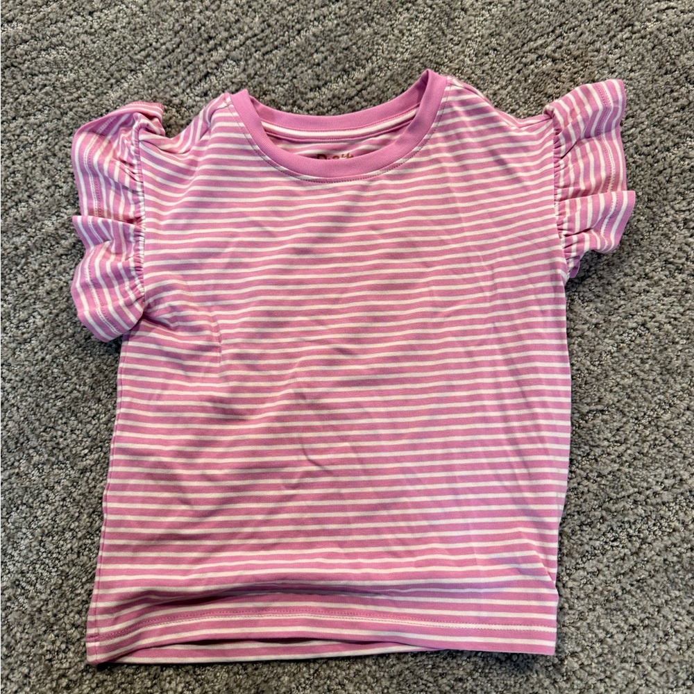 Little Sleepies Pink Striped Ruffle Sleeve Tee